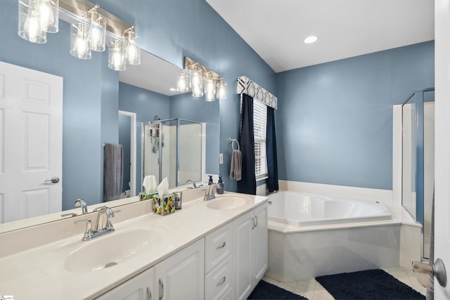 103 Hornbuckle Dr, Easley, SC 29642 - bathroom with a stall shower, tile patterned flooring, a garden tub, and a sink