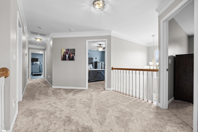 103 Hornbuckle Dr, Easley, SC 29642 - corridor featuring ornamental molding, carpet, visible vents, and baseboards
