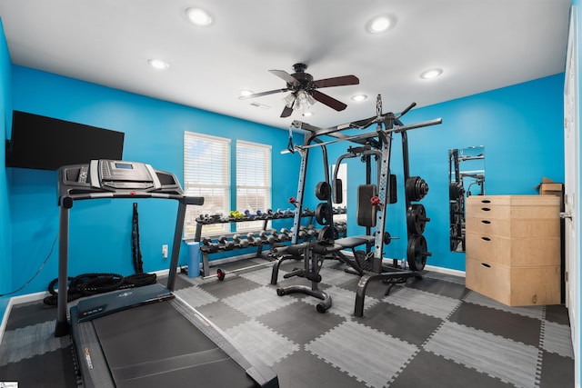 103 Hornbuckle Dr, Easley, SC 29642 - exercise area with baseboards, a ceiling fan, and recessed lighting