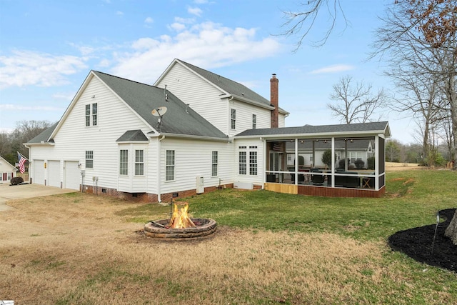 103 Hornbuckle Dr, Easley, SC 29642 - back of house with a yard, an attached garage, crawl space, a sunroom, and driveway
