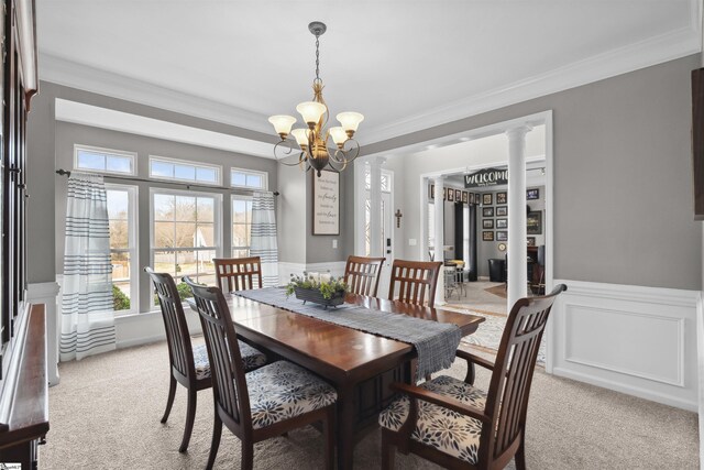 103 Hornbuckle Dr, Easley, SC 29642 - dining room featuring ornamental molding, light colored carpet, and decorative columns
