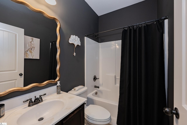 full bathroom featuring vanity, toilet, and shower / tub combo with curtain