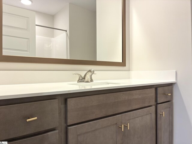 full bath with walk in shower and vanity