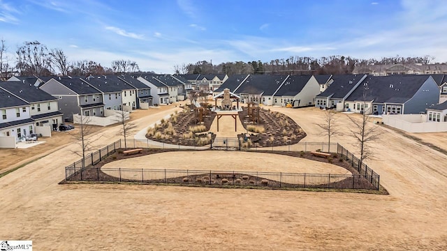 bird's eye view with a residential view