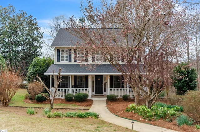 view of front of house featuring covered porch and roof with shingles