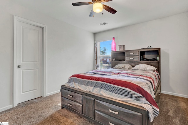 bedroom featuring carpet floors, baseboards, and visible vents