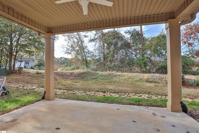 view of patio featuring ceiling fan