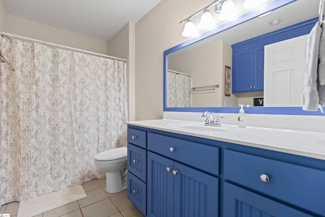 bathroom featuring vanity, tile patterned flooring, and toilet