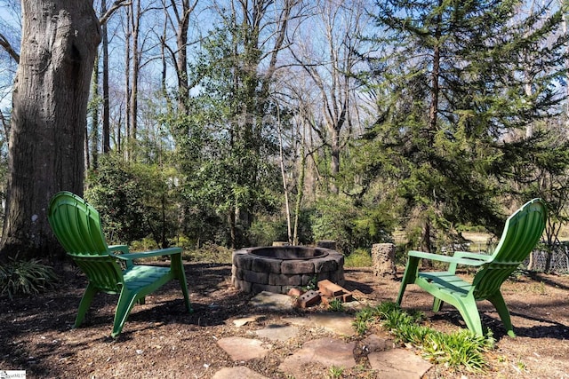 view of yard with an outdoor fire pit