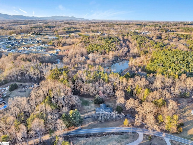 birds eye view of property with a mountain view and a view of trees