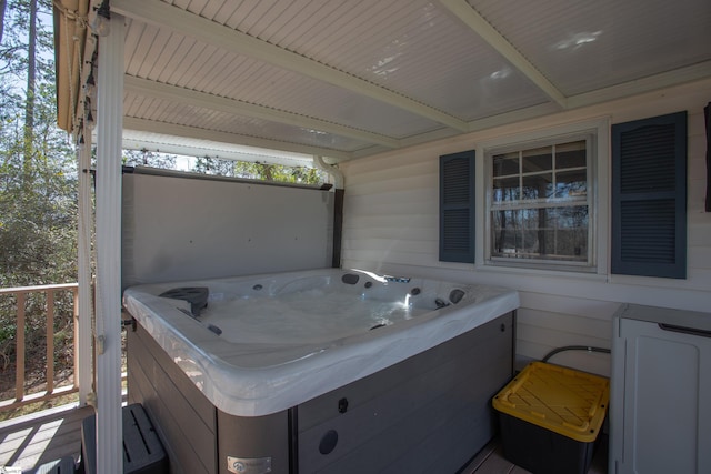 view of patio / terrace featuring a hot tub