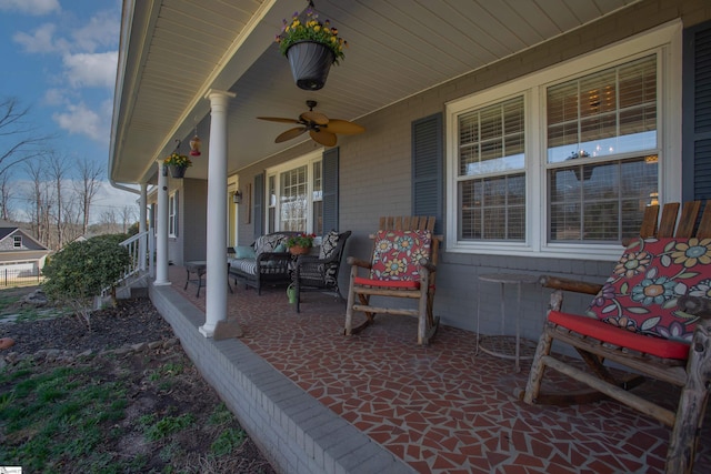 view of patio / terrace featuring covered porch and ceiling fan