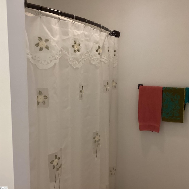 bathroom featuring a shower with shower curtain