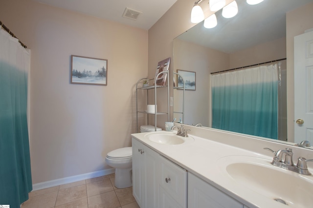 full bathroom featuring visible vents, a sink, toilet, and tile patterned floors