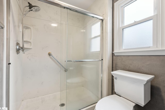 bathroom with toilet and a shower stall