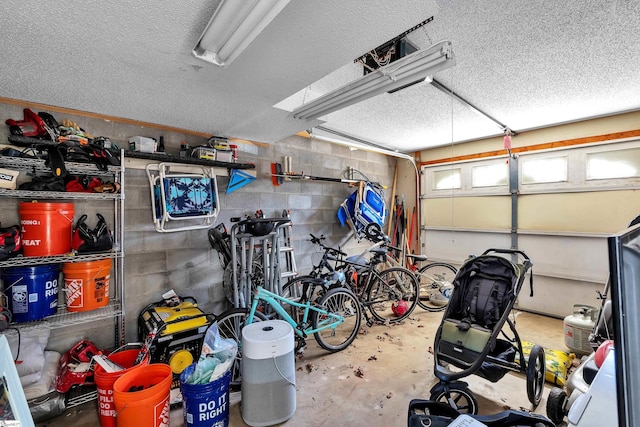 garage with concrete block wall