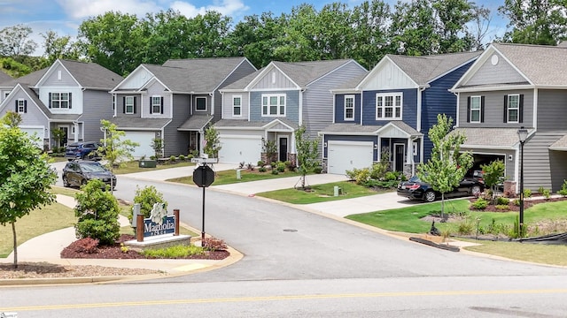 view of street featuring a residential view and curbs