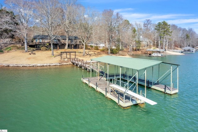 view of dock with a water view