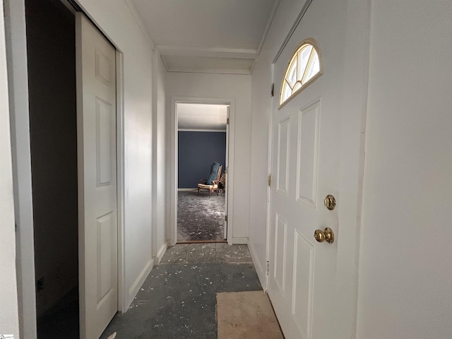 hallway with crown molding