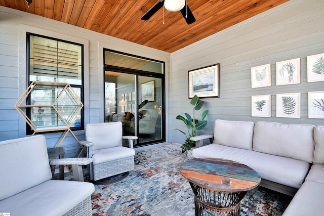 view of patio with a ceiling fan and outdoor lounge area