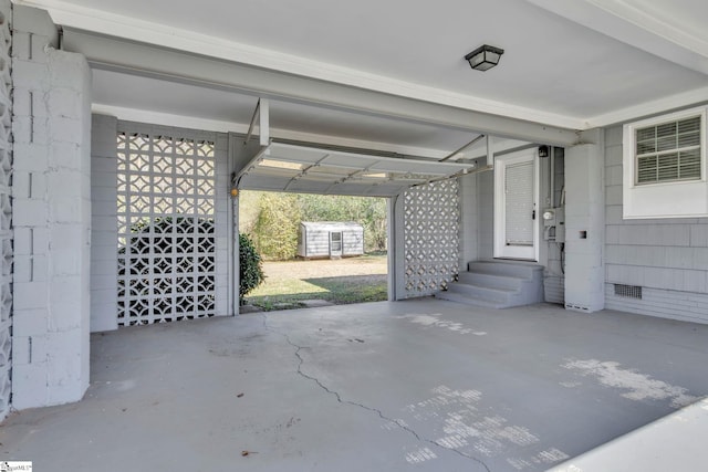 garage with a shed