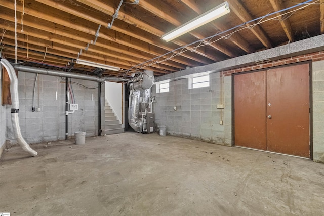 basement with heating unit