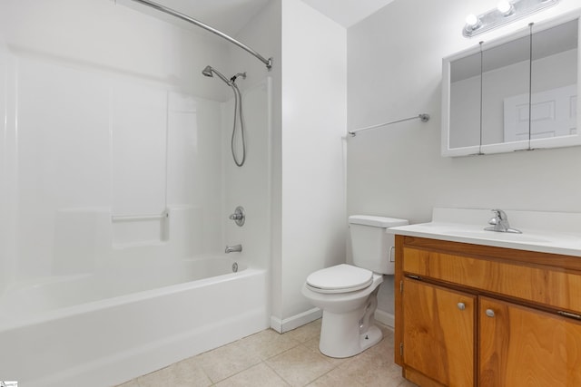 full bath featuring toilet, tile patterned flooring, vanity, and bathing tub / shower combination