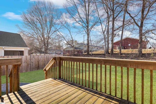 wooden deck with a fenced backyard and a yard