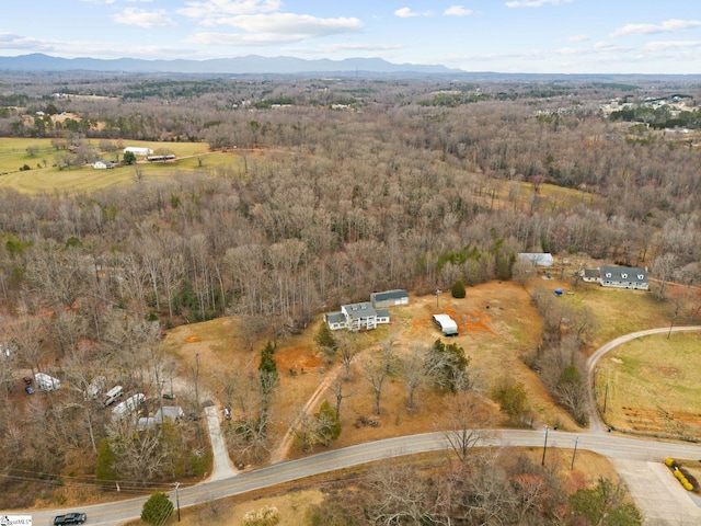 bird's eye view with a mountain view and a view of trees