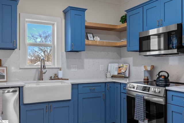 14 Arden Street Units A & B, Greenville, SC 29607 - kitchen featuring blue cabinetry, stainless steel appliances, and a sink