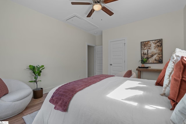 14 Arden Street Units A & B, Greenville, SC 29607 - bedroom with baseboards, wood finished floors, attic access, and a ceiling fan
