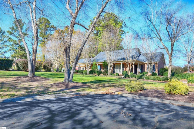 view of front of property featuring a front lawn