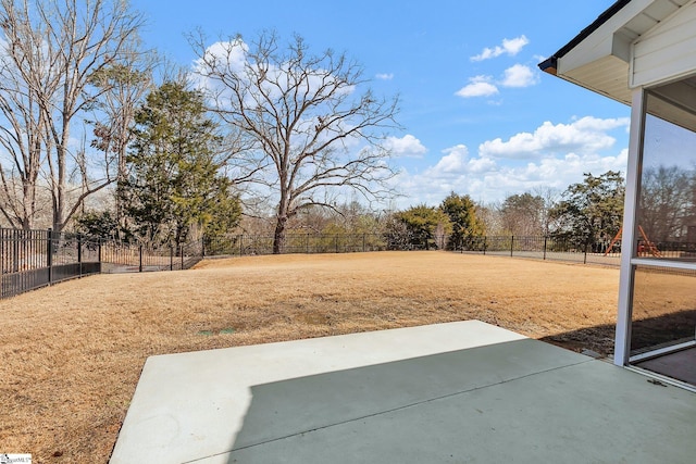 view of yard featuring a patio area and a fenced backyard