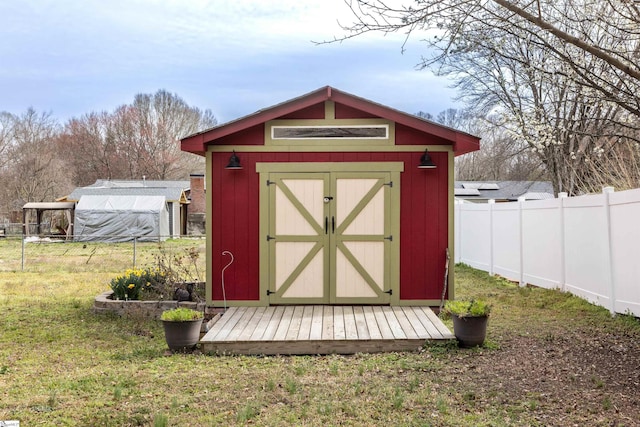 view of shed featuring a fenced backyard