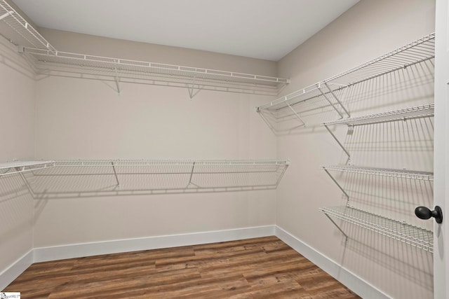 walk in closet with wood finished floors