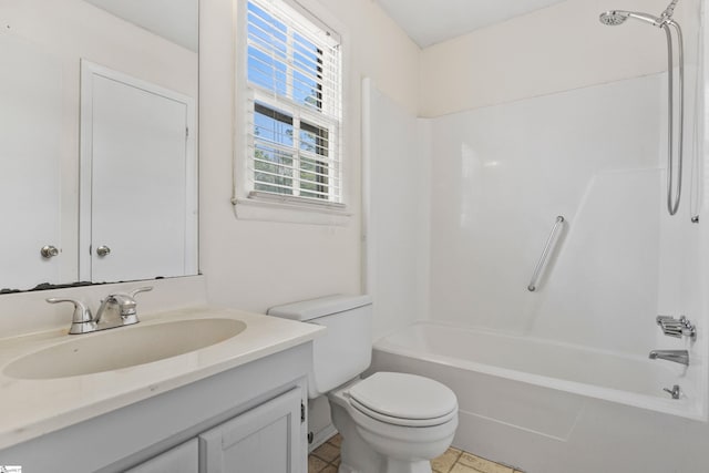 full bath featuring vanity, toilet, and shower / bathtub combination