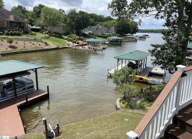 view of dock featuring a water view and boat lift