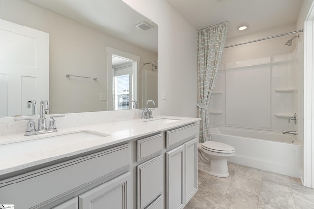 100 Outback Dr, Greer, SC 29650 - bathroom featuring a sink, visible vents, toilet, and shower / bath combination with curtain