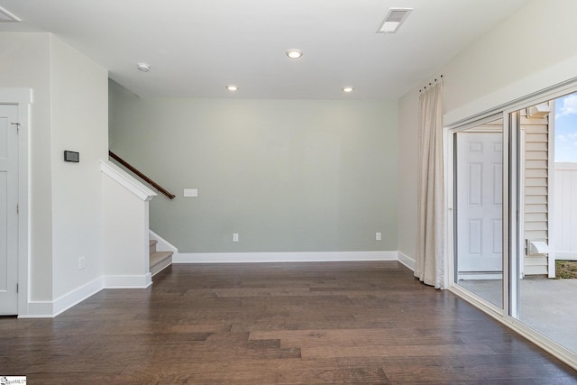 100 Outback Dr, Greer, SC 29650 - unfurnished room with stairs, baseboards, and dark wood-style flooring
