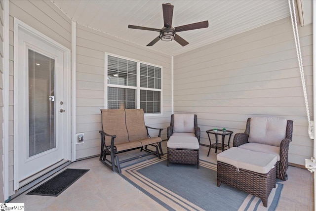 view of patio featuring visible vents and ceiling fan