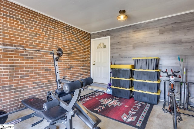 workout area with brick wall