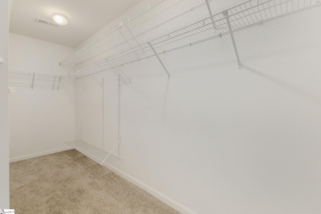 spacious closet featuring visible vents and carpet flooring