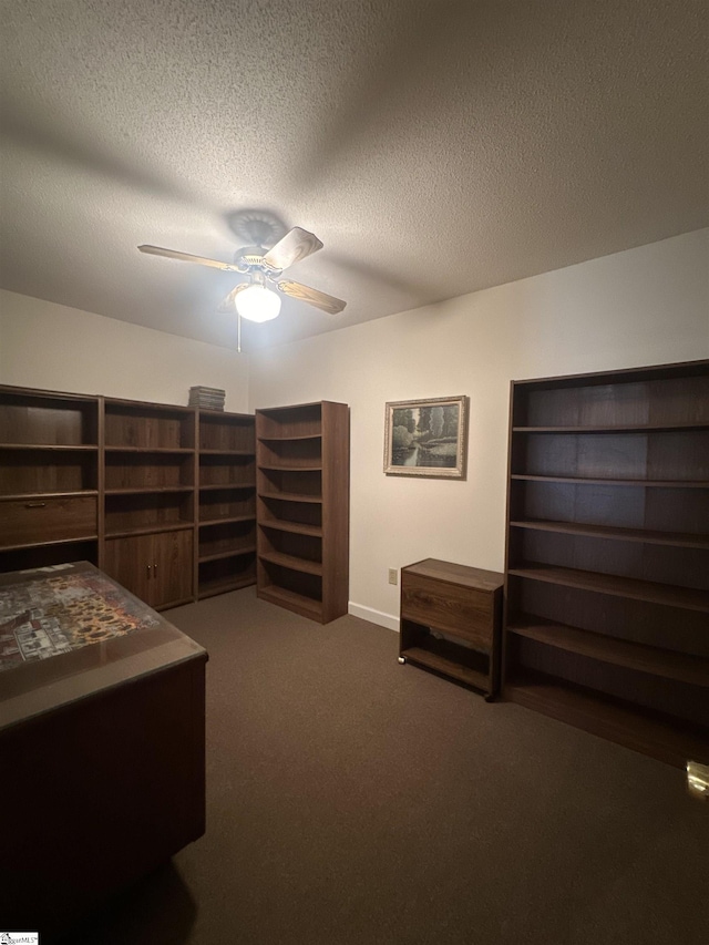 interior space featuring ceiling fan, baseboards, and a textured ceiling