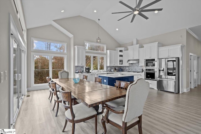 145 Brady Dr, Anderson, SC 29626 - dining room featuring a ceiling fan, recessed lighting, light wood-style floors, and high vaulted ceiling