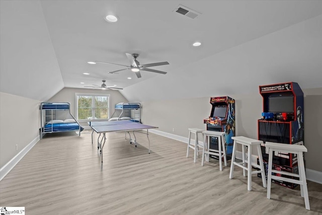 145 Brady Dr, Anderson, SC 29626 - rec room with vaulted ceiling, wood finished floors, visible vents, and baseboards