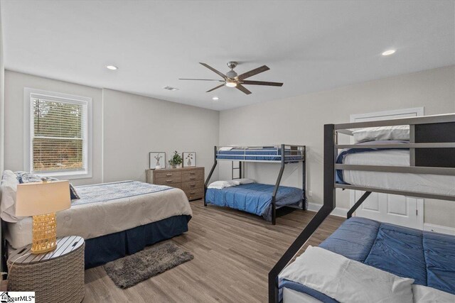 145 Brady Dr, Anderson, SC 29626 - bedroom with recessed lighting, baseboards, wood finished floors, and a ceiling fan