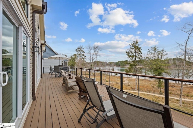145 Brady Dr, Anderson, SC 29626 - wooden deck featuring outdoor dining space and a water view