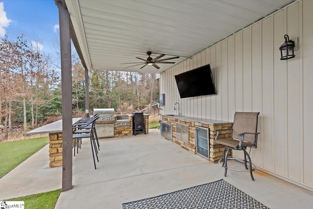 145 Brady Dr, Anderson, SC 29626 - view of patio / terrace featuring area for grilling, exterior kitchen, ceiling fan, and a sink