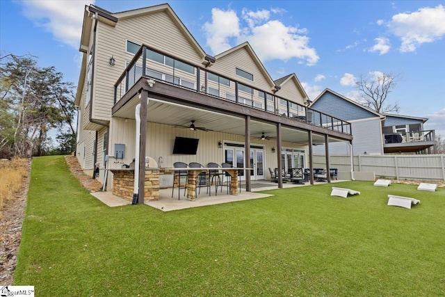145 Brady Dr, Anderson, SC 29626 - rear view of property featuring an outdoor kitchen, a patio, a yard, and ceiling fan
