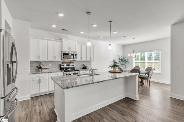 504 Reedy Springs Ln, Greenville, SC 29605 - kitchen featuring tasteful backsplash, visible vents, appliances with stainless steel finishes, white cabinetry, and a sink